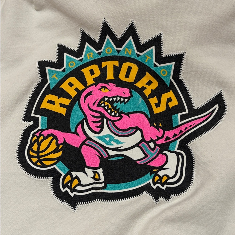 Raptors Mitchell & Ness White Hoodie with Neon Dinosaur Logo - Picture 4 of 8